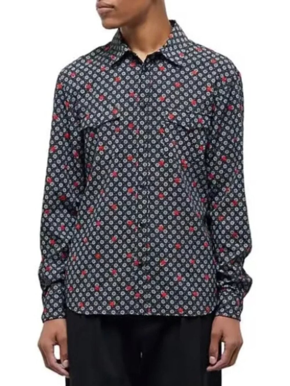 NWT The Kooples Medallion Print Long-Sleeve Shirt in Black / S